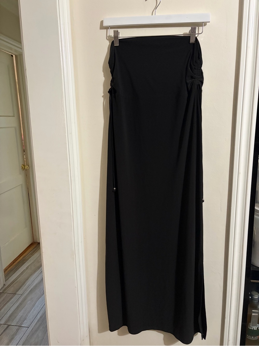 Women’s Black Maxi Strapless Dress with Side Drawstring